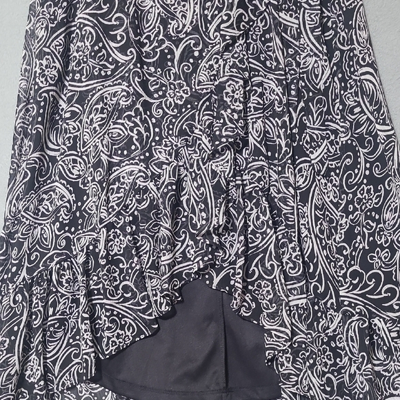 CALVIN KLEIN Women's Black Belted Hi Lo Paisley Surplice Neck Midi Dress -Size 6 - Picture 9 of 16